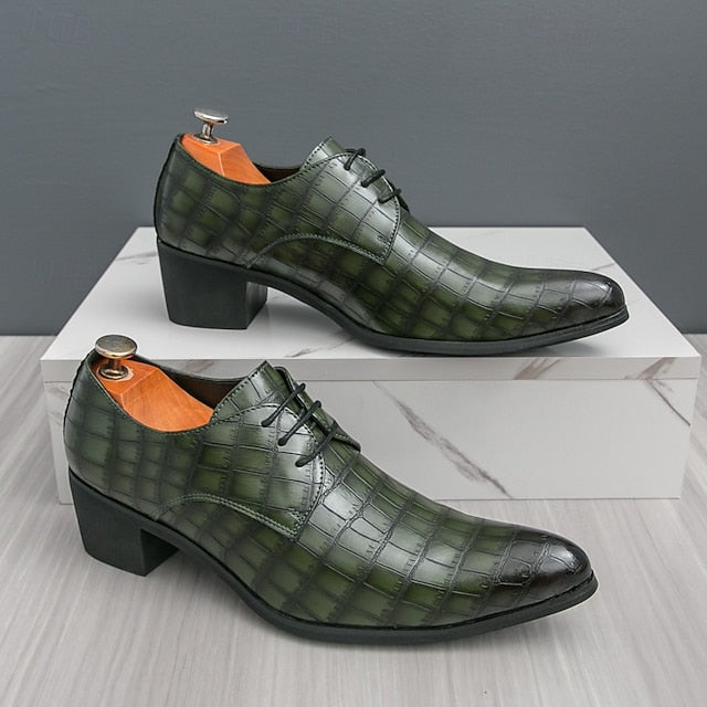 Men's – Red Leather Crocodile Pattern Shoes Faux