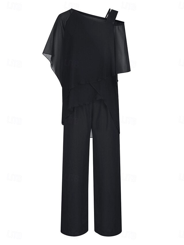 Women's Pants Sets 3/4 Length Sleeve One Shoulder Solid