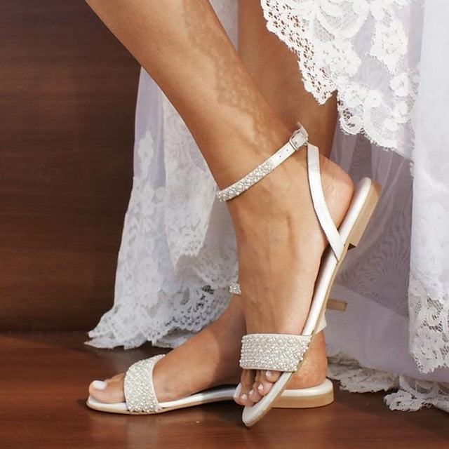 Women's Rhinestone Elegant Sandals Wedding Bridal - Ivory