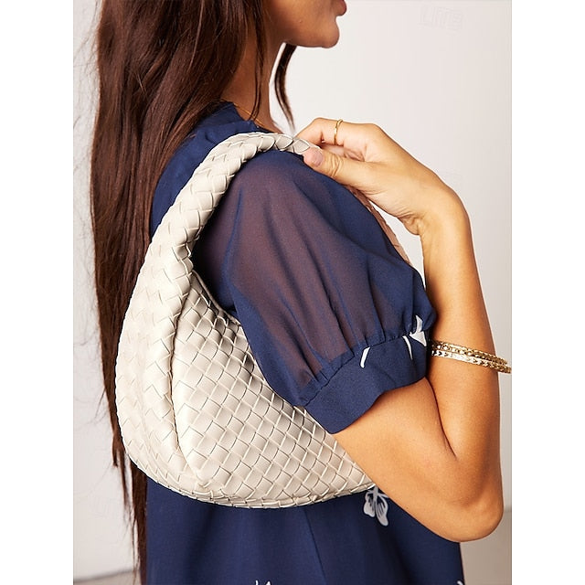 Chic Leather – Hobo Round Ivory Women's Bag Woven Elegant