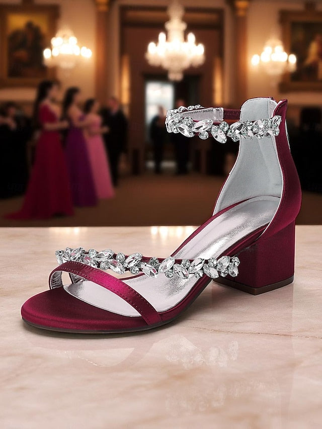 Crystal Sandals - Women's Heel Purple Block Satin