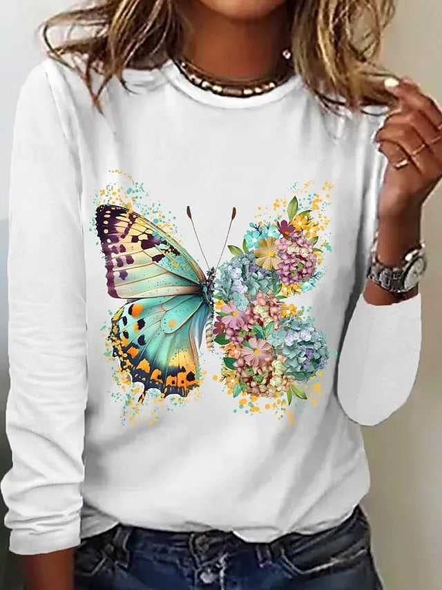 Women's T Shirt Print Graphic Animal Butterfly Vintage