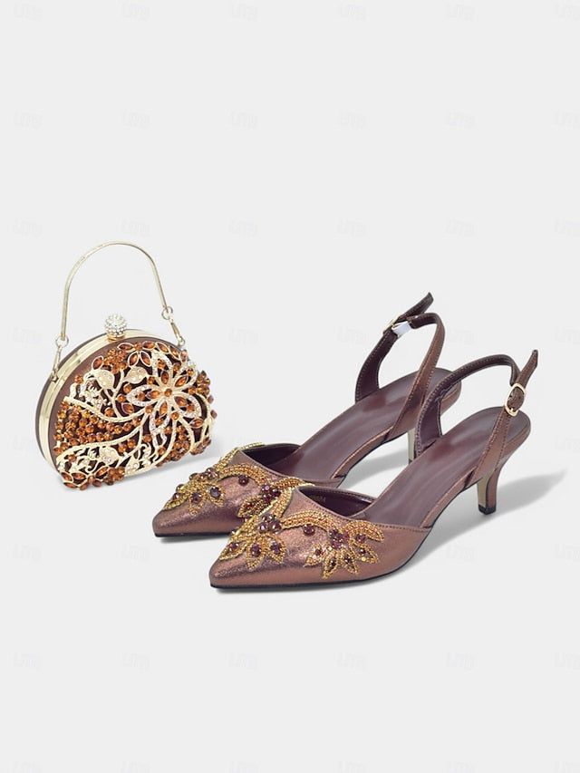 Slingback with Embellished Matching Handbag – Gold Heels