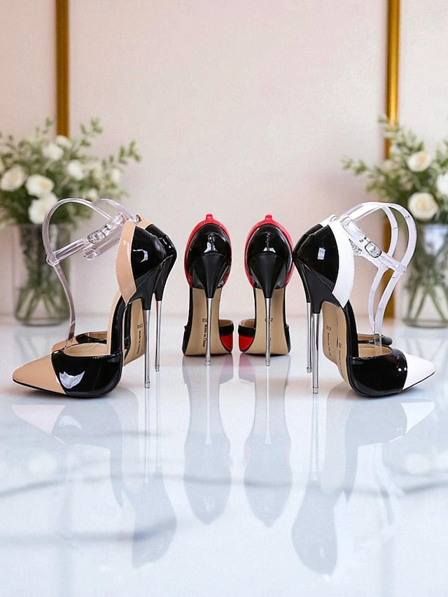 Patent Black Leather Toe Pointed Women's Red and Stiletto