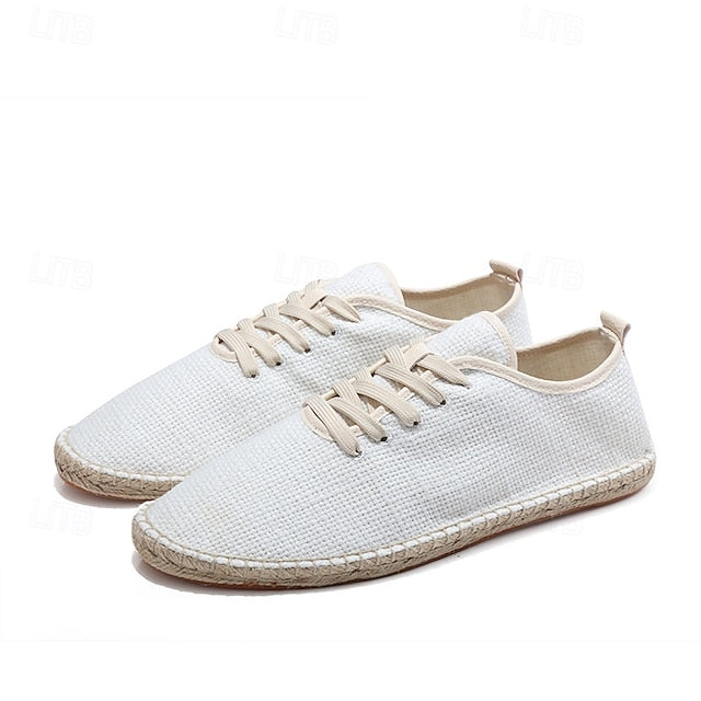with Espadrille Rope Lace-Up Canvas Men's Shoes Jute Beige