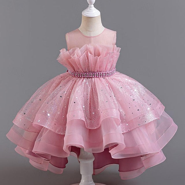 Kids Girls' Dress Girl Sequin Flower Party Sleeveless