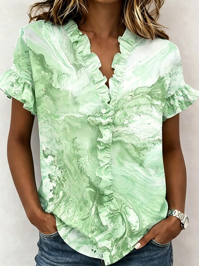 Women's Shirt Tunic Ruffle Graphic Abstract Elegant Fashion