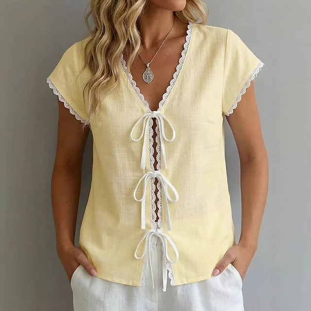 Women's Lace Tops Lace Trim Solid Color Elegant Short