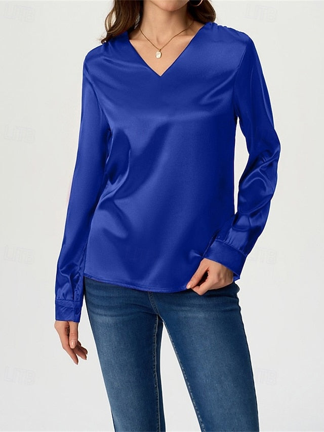 Women's Shirt Elegant Dressy Satin Top Solid Color Stylish