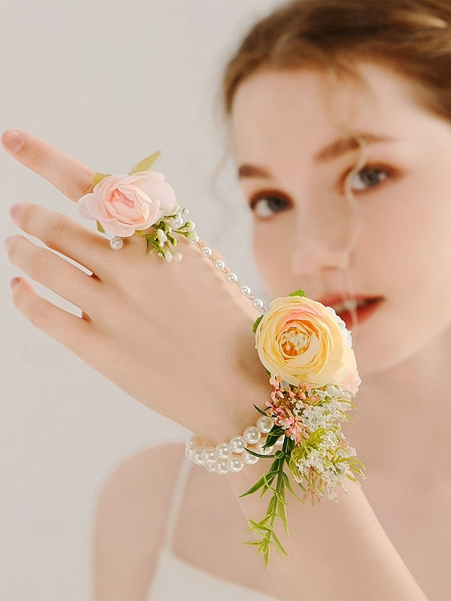 Pearls and Hand Jewelry – Floral Set White Wrist Elegant with