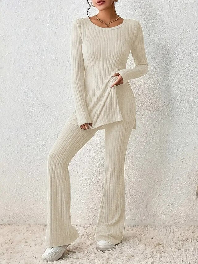 Women's Two Piece Sets Pants Sets Long Sleeve Round Neck