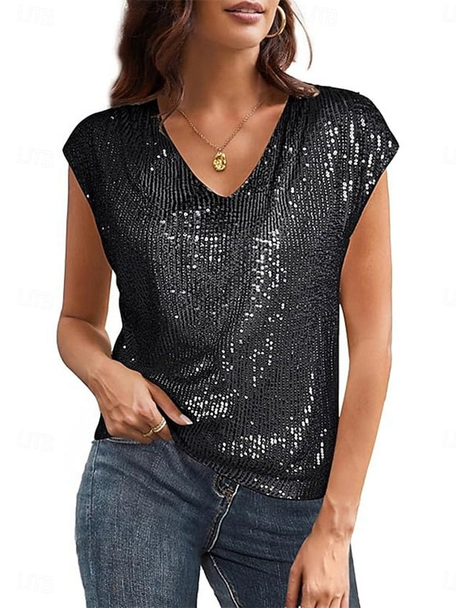 Women's Blouse Sequin Tops Sequins Plain Stylish Classic