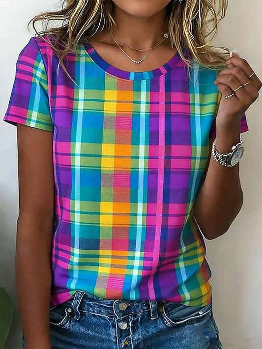Women's T Shirt Print Plaid Vintage Classic Casual Short