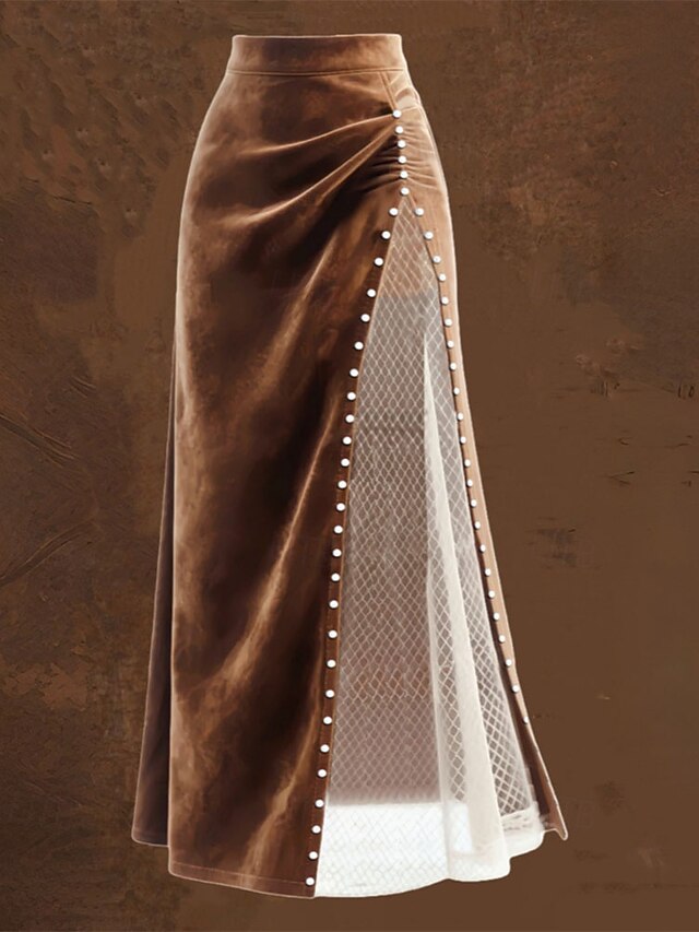 Women's Elegant Vintage Casual Maxi Mid Rise Skirts Plain