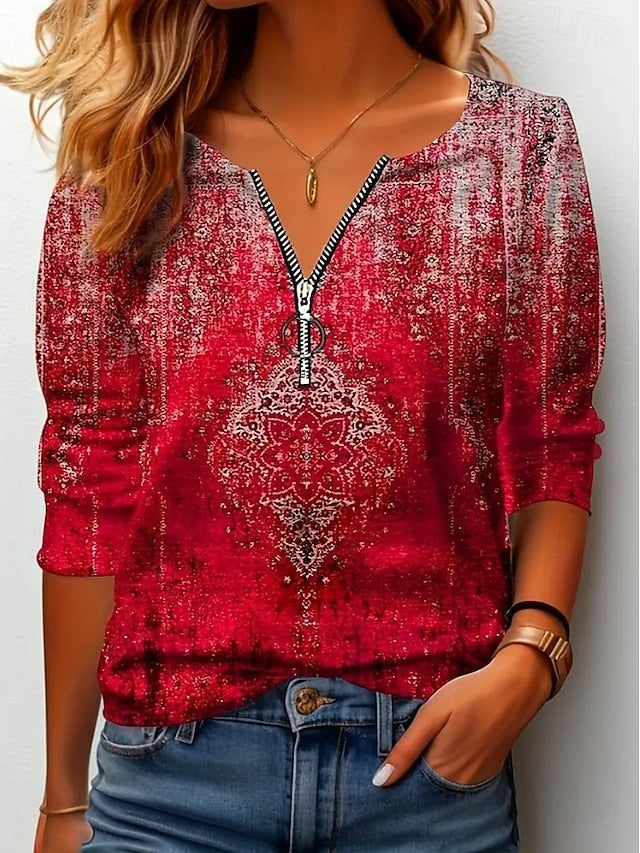 Women's T shirt Long Sleeve Quarter Zip Long Sleeve Casual