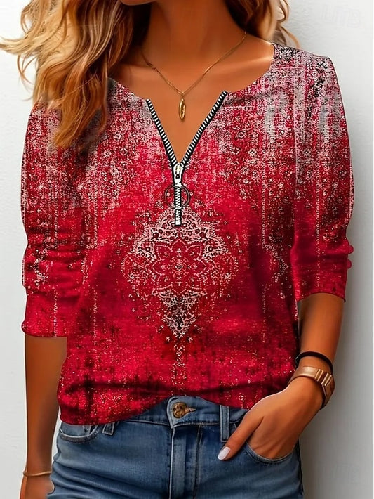Women's T shirt Long Sleeve Quarter Zip Long Sleeve Casual