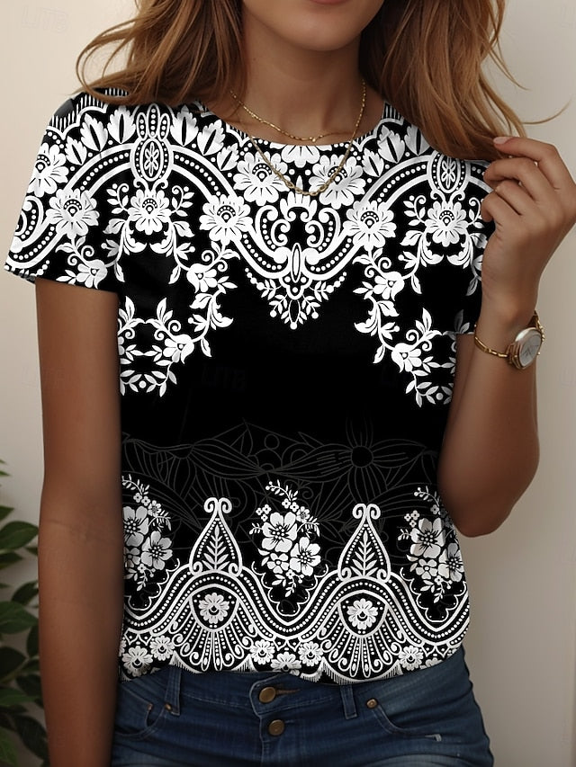 Women's T Shirt Print Graphic Paisley Vintage Stylish