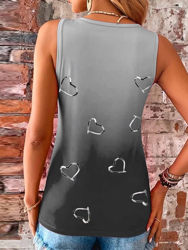 Women's Blouse Print Ombre Heart Casual Sleeveless V Neck