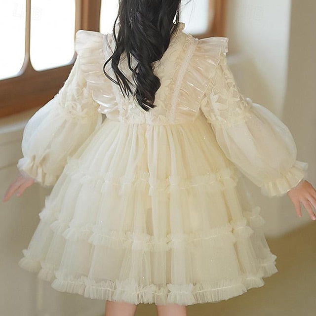 Girls' Flower Party Long Solid Girl Dress Color Kids