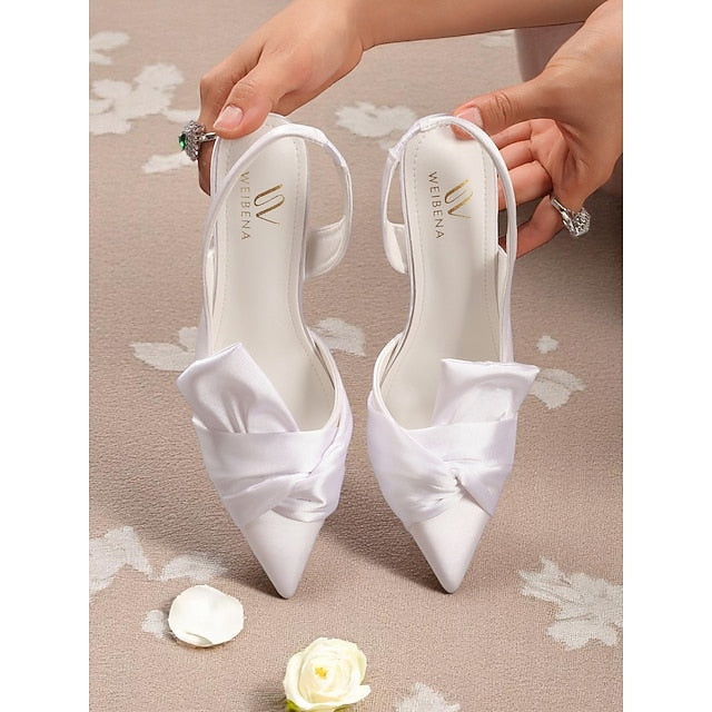 Women's Pink - Heels Oversized Slingback Satin with Bow