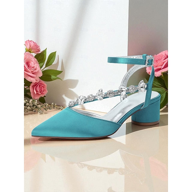 Heel Pumps Rhinestone Women's Purple Satin with Block