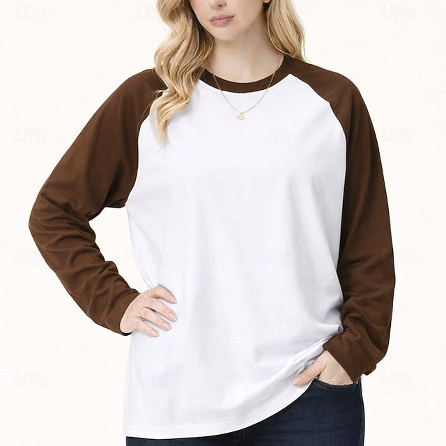 Women's Oversized Tee Raglan T Shirt 100% Cotton Patchwork