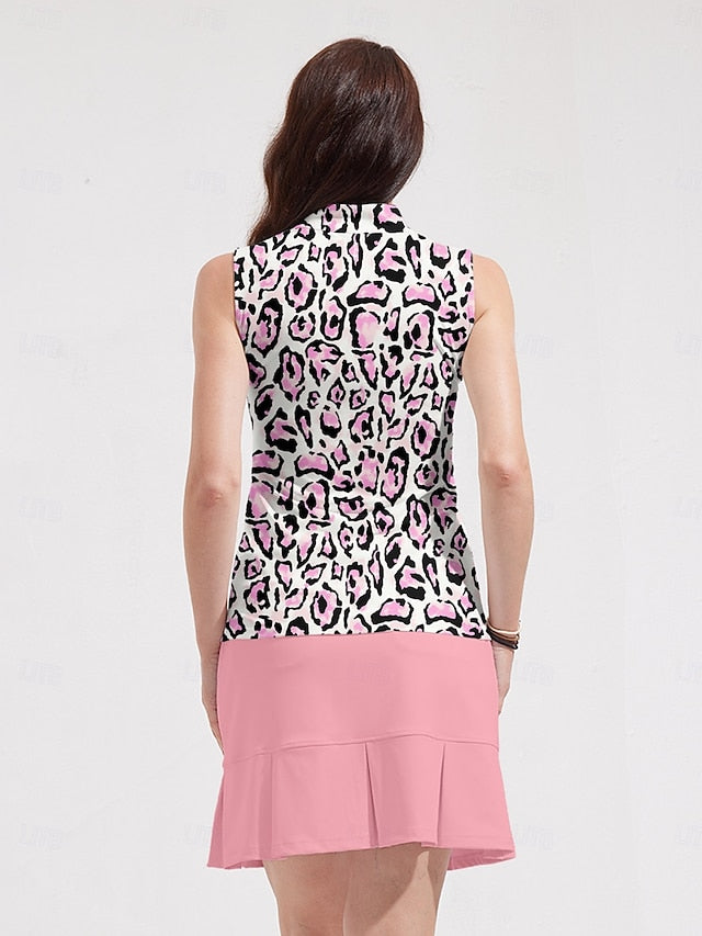 Women's Golf Polo Shirt Pink Sleeveless Top Ladies Golf