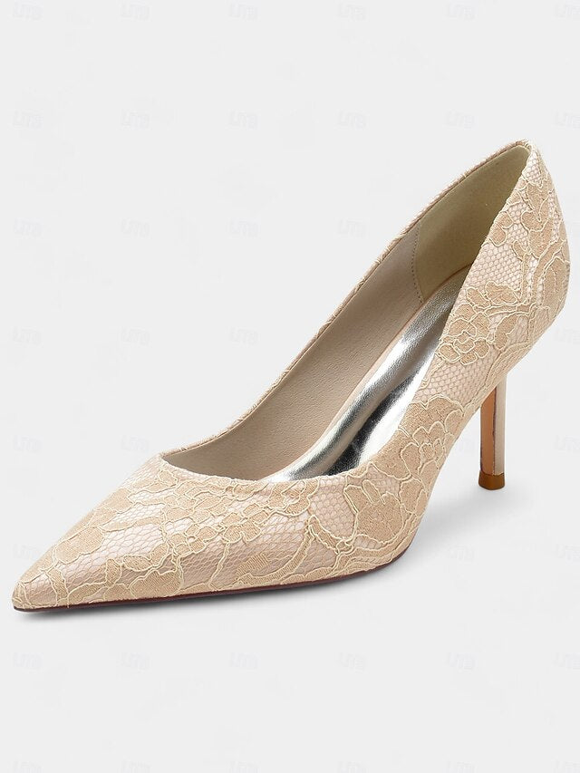 Women's - Pointed-Toe Heels Lace-Embroidered Stiletto