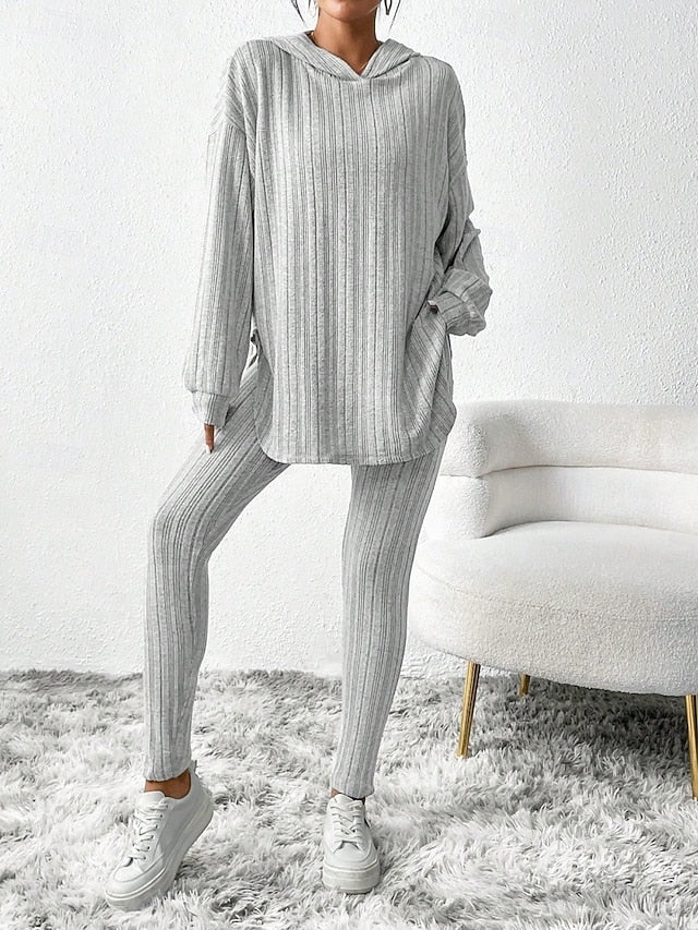 Women's Pants Sets Bolero Top Long Sleeve Hooded Solid