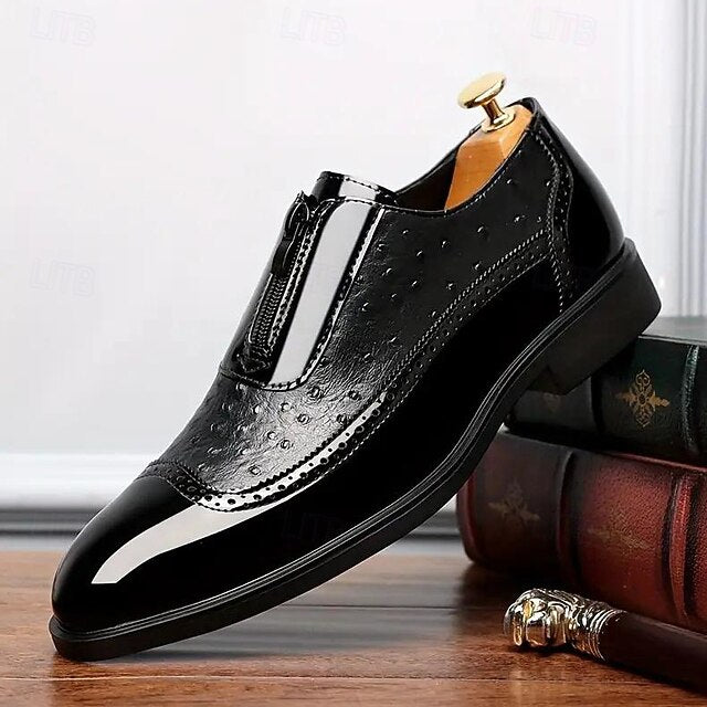 Colorblock Tan Patent Black and Formal Shoes with Men's