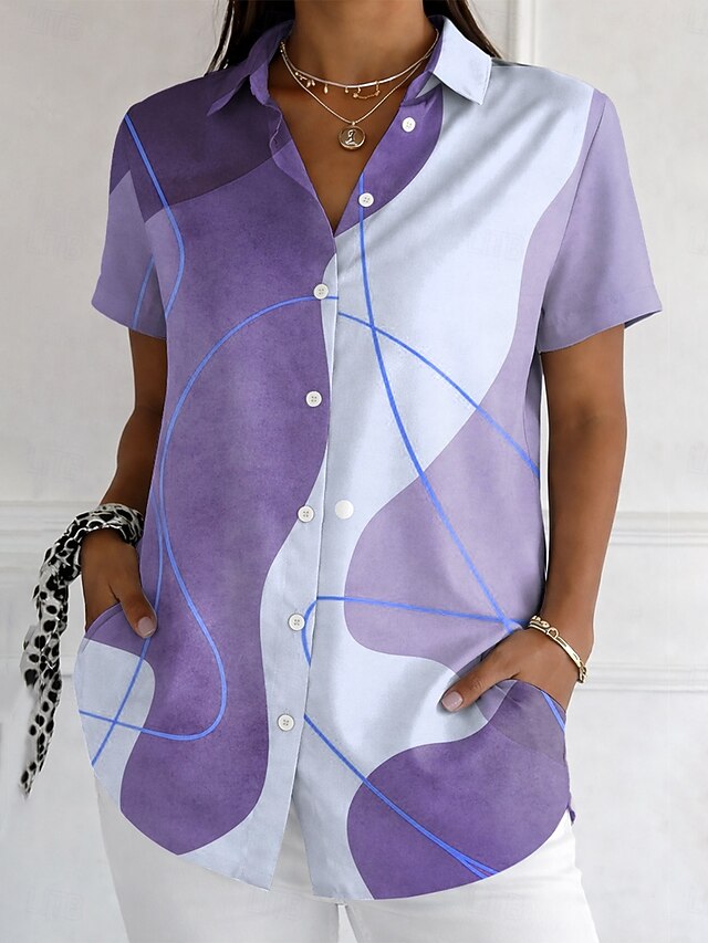 Women's Shirt Buttons Print Graphic Geometric Vintage
