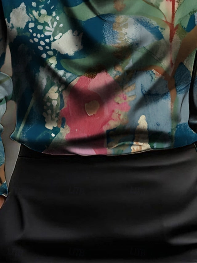 Women's Shirt Print Draped Floral Graphic Elegant Stylish