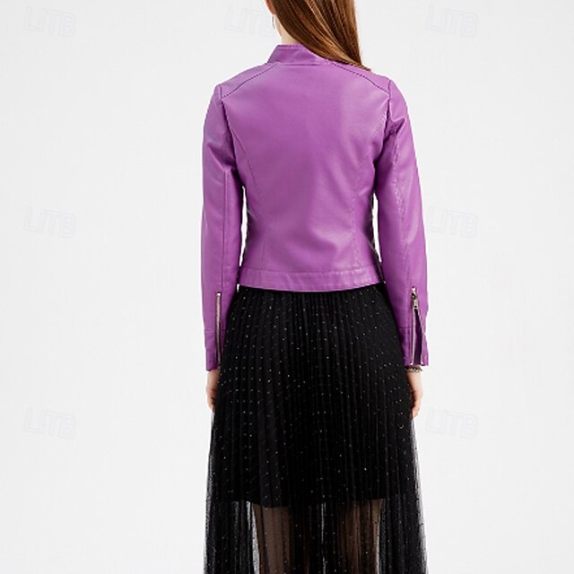 Women's Jacket Pocket Faux Zipper Leather Comfortable