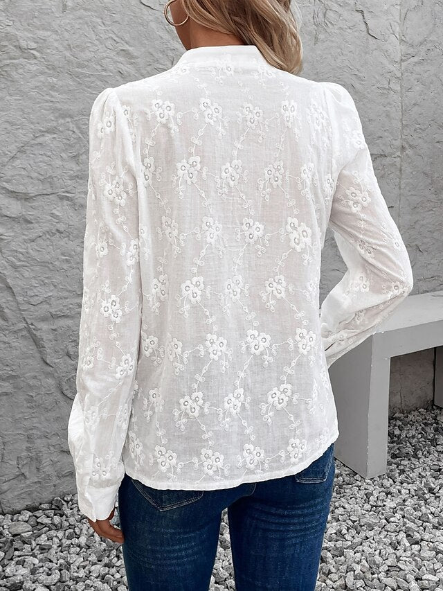 Women's Casual Shirt Button Up Shirt Blouse Embroidered