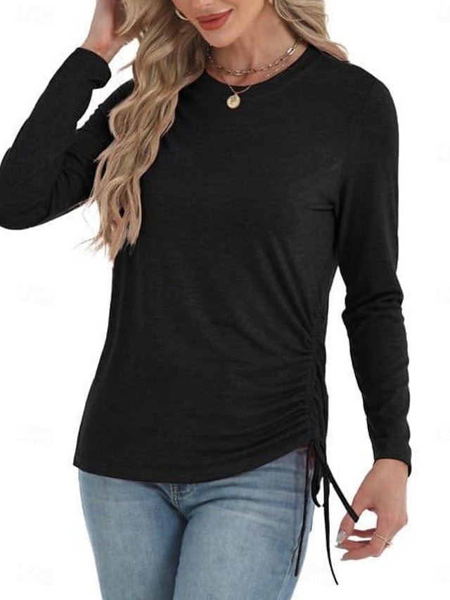 Women's Blouse Drawstring Solid Color Daily Stylish Casual