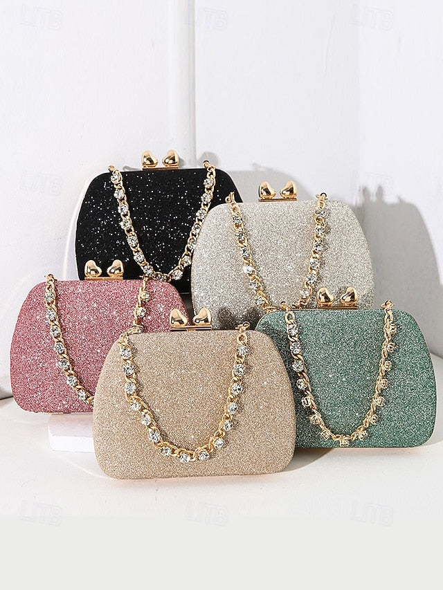 Evening Sage Green Clutch Women's with Glitter Rhinestone