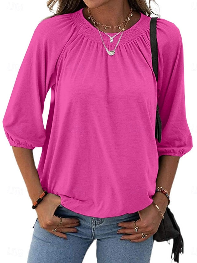 Women's T Shirt Plain Fashion Modern 3/4 Length Sleeve Crew