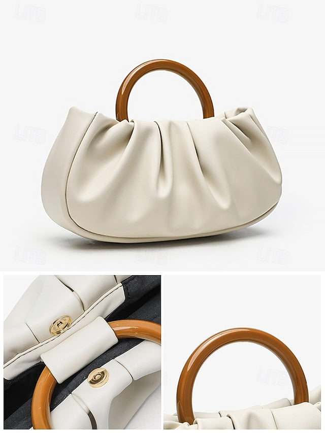 Women's Clutch Pleated Faux Bag with Tote Leather Acrylic