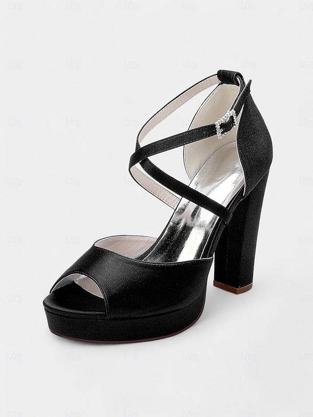Satin High Heel and with Peep Women's Toe Platform Sandals