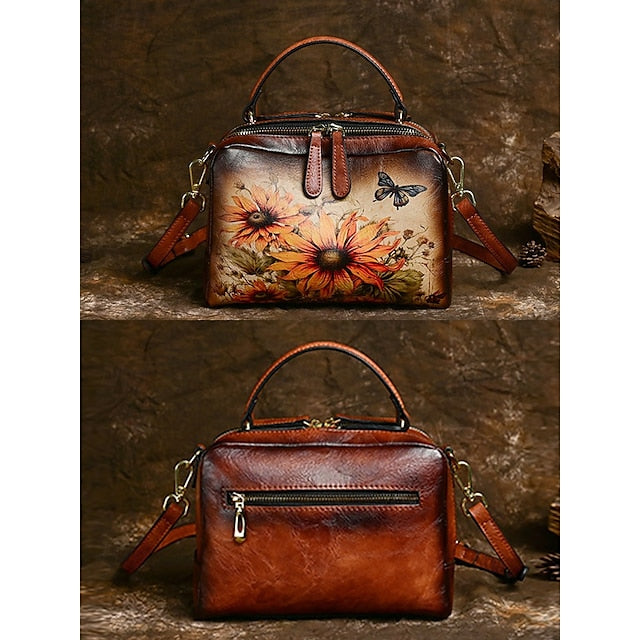 Sunflower – Print Butterfly and Vintage with Handbag Leather