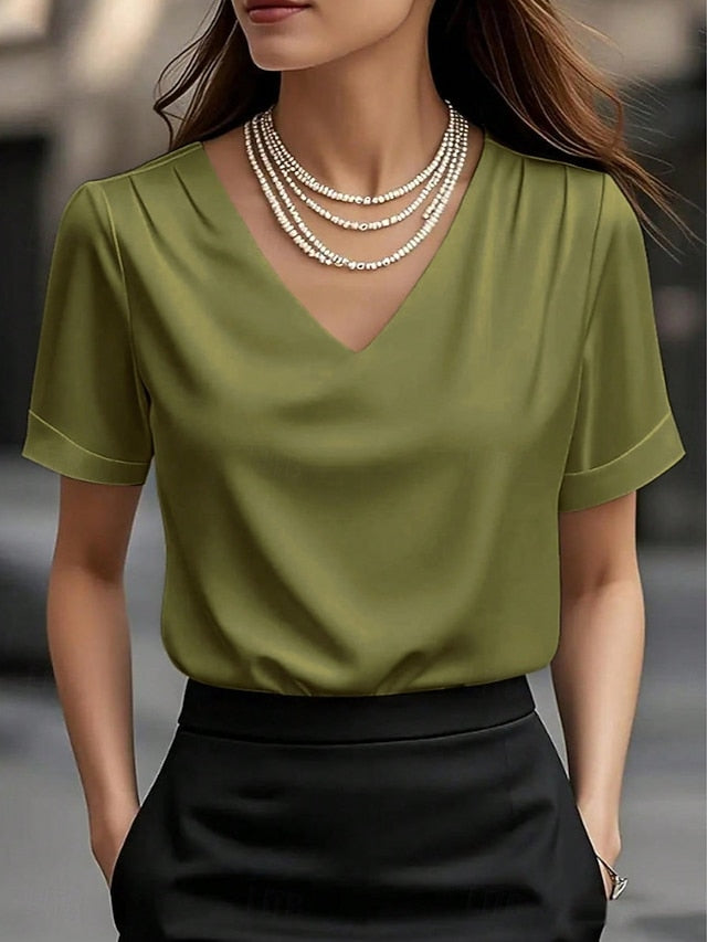 Women's Blouse Solid Color Elegant Stylish Basic Short