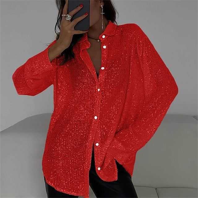 Women's Blouse Dressy Tops Sequin Tops Ruched Sequins