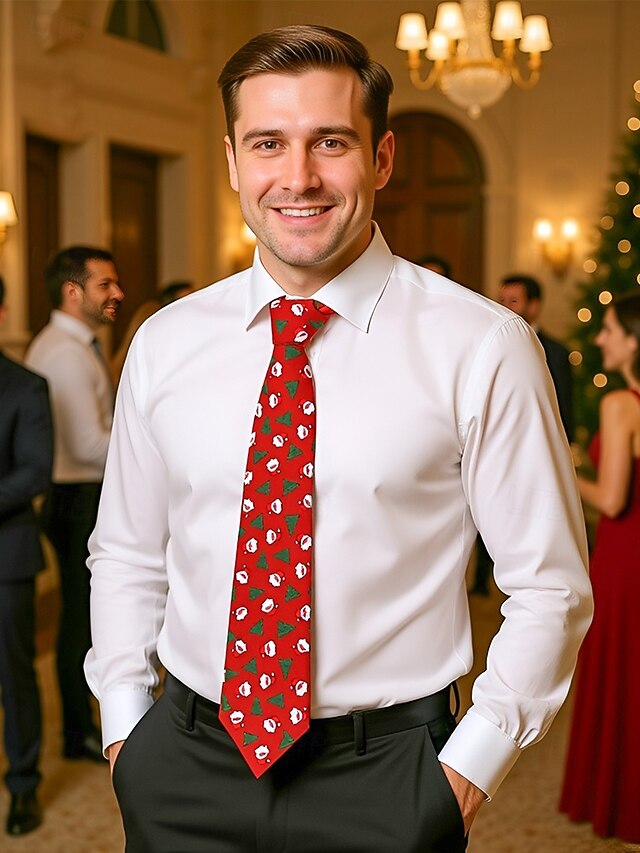 Men's Tie – Christmas Santa Fun Silk Polyester Tree and