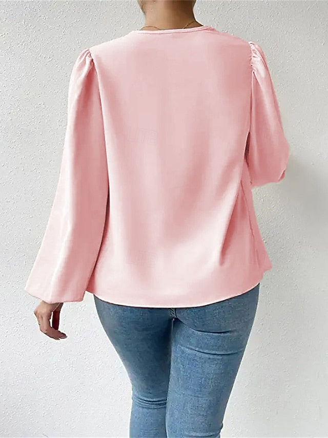 Women's Shirt Elegant Dressy Satin Top Ruched Patchwork