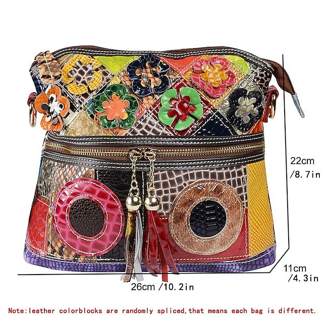Bag Bohemian Shoulder - Women's Leather Patchwork Colorful