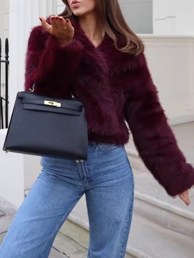 Coat Warm Leathers Faux Fur Furs Comfortable Women's