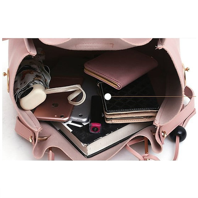 3-Piece Faux Pink Set - Handbag Women's Tote Leather