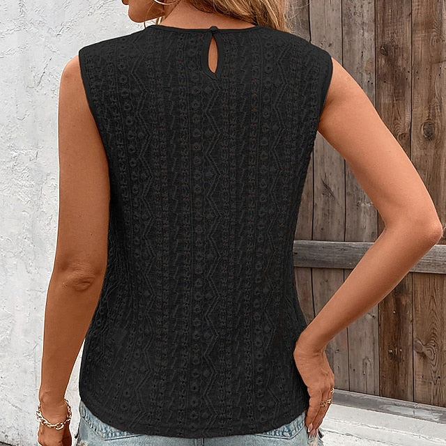 Women's Lace Splicing Top Blouse Lace Patchwork Eyelet