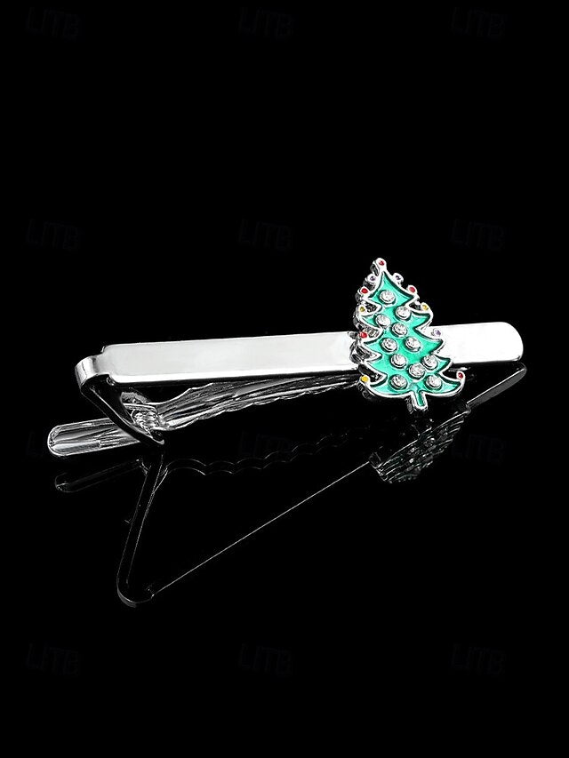Tie Men's Christmas Set Festive - Cufflinks Tree and Clip