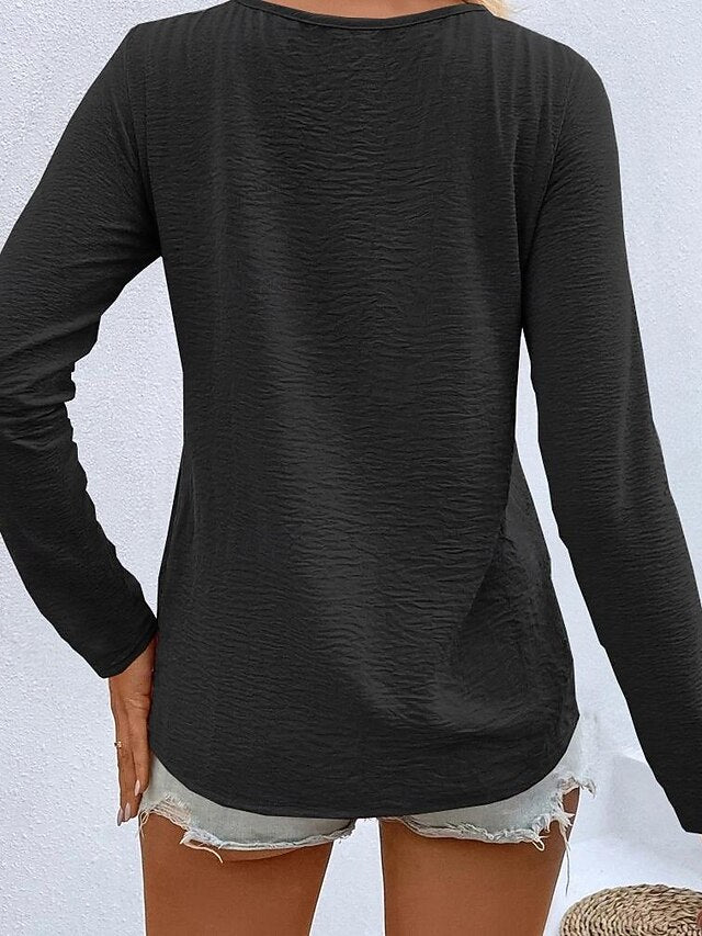 Women's T Shirt Button Front Textured Solid Color Fashion